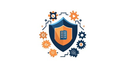 Poster - Data security shield, gears, process