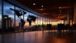 © moon_ - Global Business Sunset Office:  Modern Conference Room with World Map Silhouette at Dusk