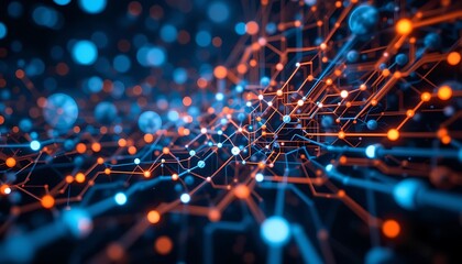 Poster - Interconnected Network, Glowing Nodes and Lines in Futuristic Arrangement