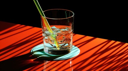 Wall Mural - shadows glass of water on table