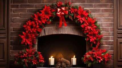 Wall Mural - fireplace christmas wreath red