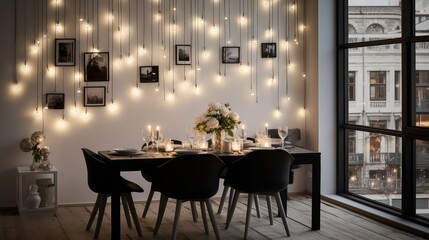 Wall Mural - ambiance black and white string lights