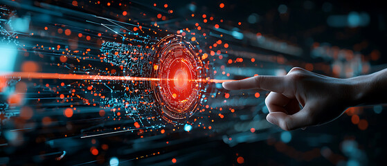 Poster - Futuristic technology interaction digital realm visual art cyber environment close-up view innovation concept