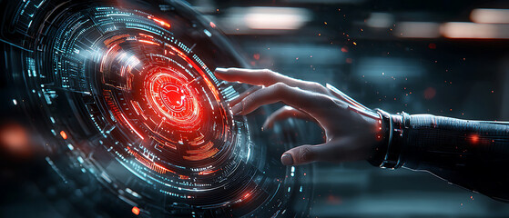 Poster - Futuristic interface interaction sci-fi lab digital art high-tech environment close-up view human-machine connection