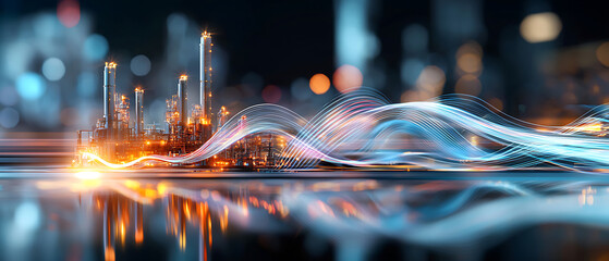 Poster - Dynamic energy transformation industrial cityscape digital art nighttime futuristic vision