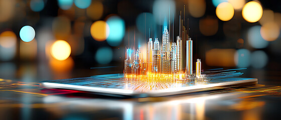 Poster - Digital cityscape transformation urban environment 3d visualization technology futuristic concept