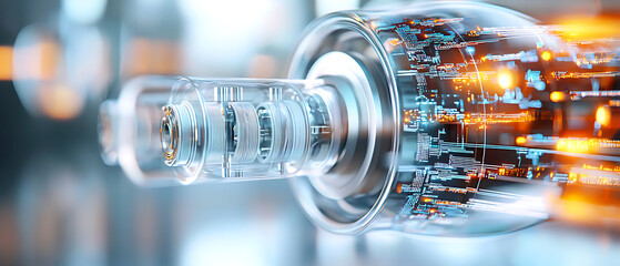 Poster - Innovative technology infused in futuristic lens digital laboratory engineering concept high-tech environment close-up view