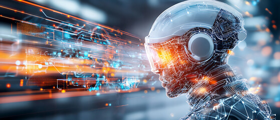 Poster - Futuristic technology showcase advanced ai humanoid virtual lab digital art cyber environment close-up view innovation concept