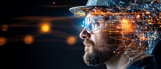 Poster - Innovative technology integration industrial workplace digital art urban environment close-up view futuristic concept