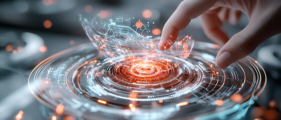 Poster - Interactive technology exploration futuristic laboratory digital interface high-tech environment close-up view innovation concept