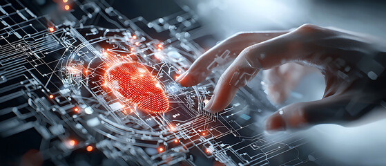 Poster - Digital fingerprint recognition action high-tech lab technology visualization advanced environment close-up view innovation concept