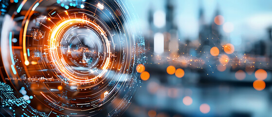 Poster - Innovative technological display urban environment digital art futuristic setting close-up view conceptual visualization