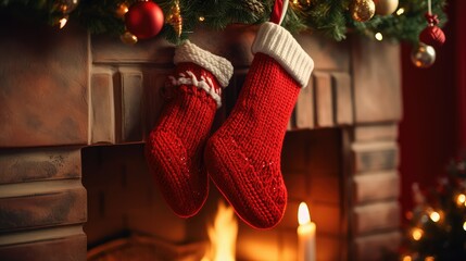 Poster - fireplace red christmas texture