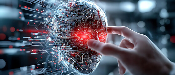 Poster - futuristic robotics interaction cybernetic laboratory digital art high-tech environment close-up per