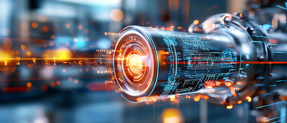 Poster - innovative robotics revolution in high-tech factory, digital art showcase, close-up view of engineer