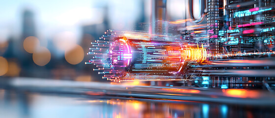 Poster - Dynamic energy conversion in a futuristic cityscape technology digital art urban setting close-up innovation