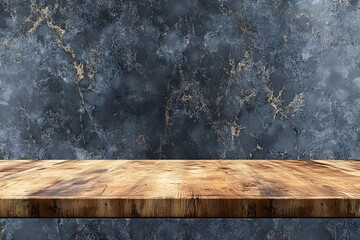 Poster - Rustic wooden table against marble wall