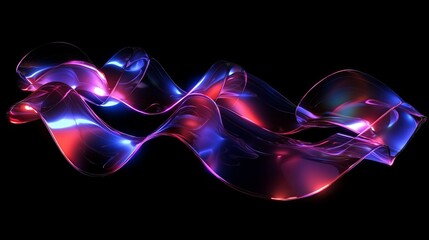 Poster - Vibrant Abstract Flowing Waves with Glossy Neon Colors on Black