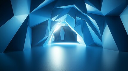 Poster - Abstract Blue Geometric Cave with Light Reflection and Shadows