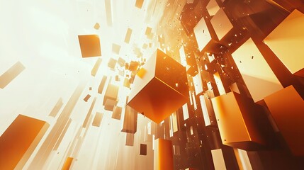 Poster - Abstract Explosion of Golden Cubes in a Luminous Environment