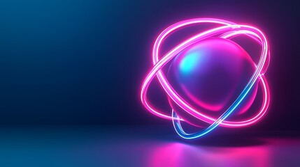 Poster - Colorful glowing sphere with swirling neon lines on a dark background