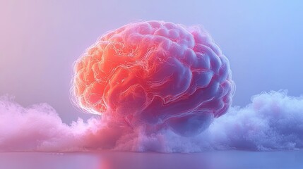 Poster - Colorful Abstract Brain Surrounded by Ethereal Clouds and Light