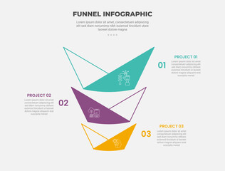 Aufkleber - funnel base shape infographic outline style with 3 point template with creative funnel origami shape