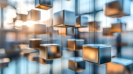 Poster - Floating Square Blocks with Soft Glow in Modern Environment
