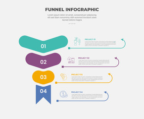 Aufkleber - funnel base shape infographic outline style with 4 point template with round shape reverse with line