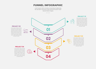 Aufkleber - funnel base shape infographic outline style with 4 point template with rigid structure and small arr