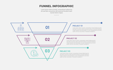 Aufkleber - funnel base shape infographic outline style with 3 point template with creative line combination wit