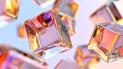 Poster - Colorful Geometric Cubes Floating in Air with Soft Gradient Background