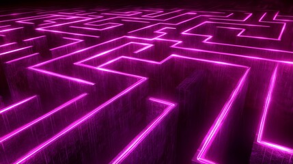Poster - Futuristic Neon Labyrinth Design in Vibrant Pink Color Effects