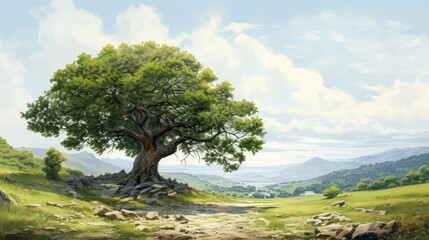 Wall Mural - landscape tree hand drawn