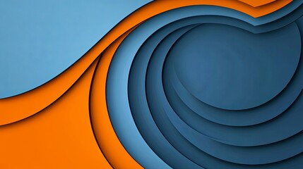 Poster - Abstract Waves of Blue and Orange Paper Layers in Smooth Curves