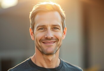 Wall Mural - Photorealistic natural light portrait of a healthy male person