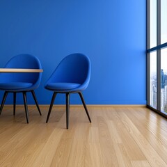 Wall Mural - Modern interior space featuring a blue wall with a blank area for design or decoration ideas