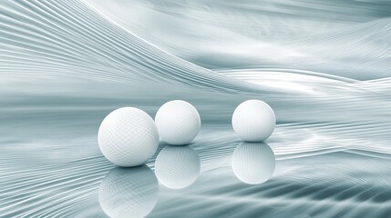 Poster - Abstract Composition of White Spheres on Reflective Surface