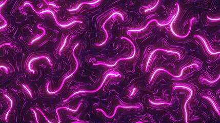 Fototapete - Abstract Neon Lines on Dark Background with Smooth Flowing Patterns