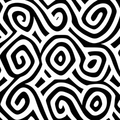 Poster - Abstract Black and White Swirl Pattern Graphic Design Interwoven Curves Background Visual Art Illustration