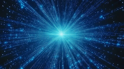 Poster - Abstract Blue Light Streaks Spanning Vast Distances Through Space and Time Dimensional Tunnel