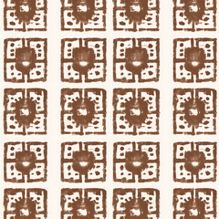 Poster - Abstract Brown Geometric Tile Pattern Repetitive Design with Brushstroke Texture on Off White Backdrop