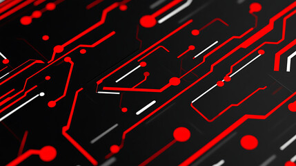 Poster - abstract circuit board design red and white on black background technology theme pattern