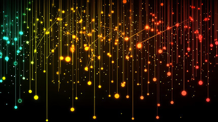 Poster - Abstract Colorful Light Dots and Lines Futuristic Design on Black Background Graphic Presentation