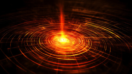 Poster - Abstract Concentric Circles of Light Forming a Vortex with Red Hot Glowing Center in Dark Space