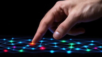 Poster - Interacting with digital networks virtual space conceptual image dark background close-up view innovation exploration