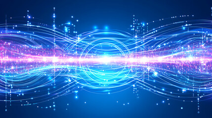 Poster - abstract data stream visualization with digital light effects for future technology trends