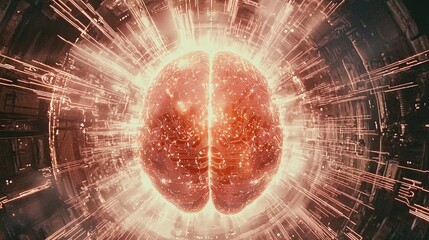 Poster - Glowing Brain with Radiating Energy in Futuristic Design Space
