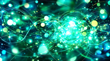 Poster - Abstract Digital Network with Light Burst in Turquoise Tones and Interconnected Glowing Particles