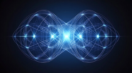 Poster - Abstract Digital Spheres Network Connection Data Visualization Glowing Blue Artistic Design